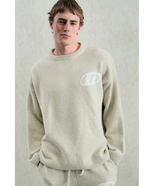 Erkek Normal Kesim Bisiklet Yaka Triko- Krem