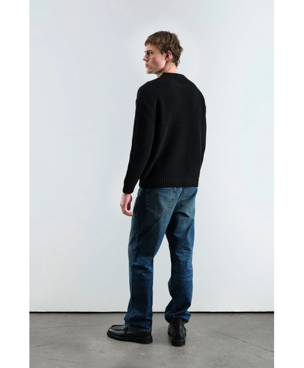 Erkek Normal Kesim Bisiklet Yaka Triko -Siyah