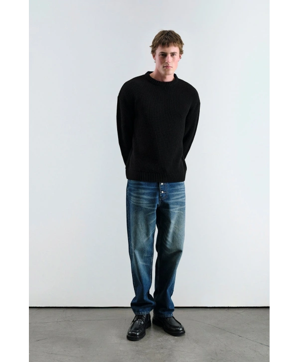 Erkek Normal Kesim Bisiklet Yaka Triko -Siyah