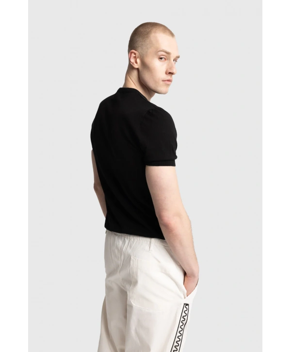 Erkek Normal Kesim Bisiklet Yaka Triko Thişört -Siyah