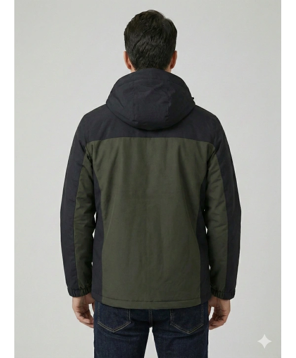 Erkek Normal Kesim Kaz Tüyü Outdoor Fermuarlı Mont-Siyah-Yeşil