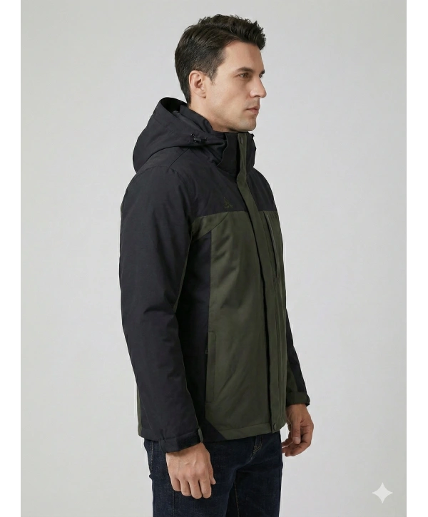 Erkek Normal Kesim Kaz Tüyü Outdoor Fermuarlı Mont-Siyah-Yeşil