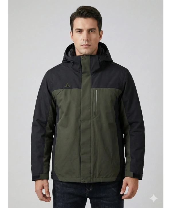 Erkek Normal Kesim Kaz Tüyü Outdoor Fermuarlı Mont-Siyah-Yeşil