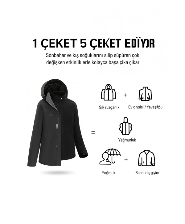 Erkek Normal Kesim Kaz Tüyü Outdoor Fermuarlı Mont-Siyah-Yeşil