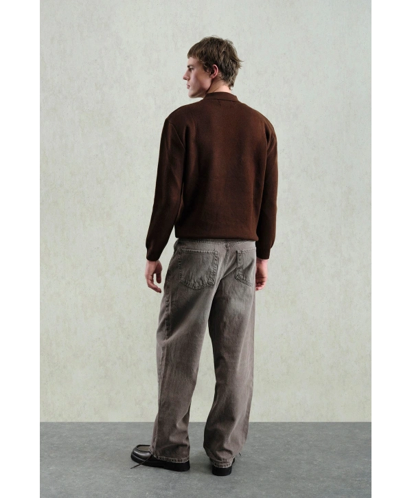 Erkek Normal Kesim Polo Yaka Triko -Kahverengi