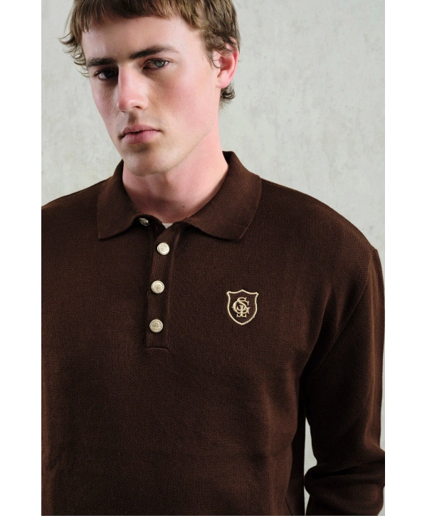 Erkek Normal Kesim Polo Yaka Triko -Kahverengi