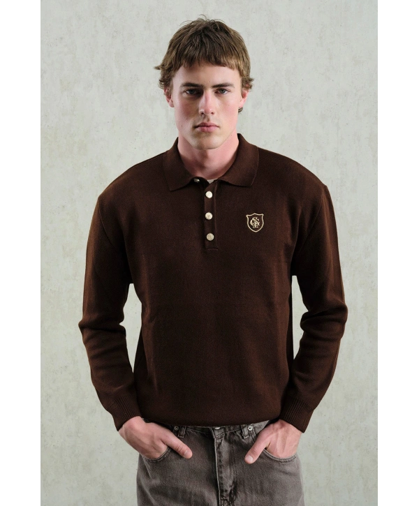 Erkek Normal Kesim Polo Yaka Triko -Kahverengi