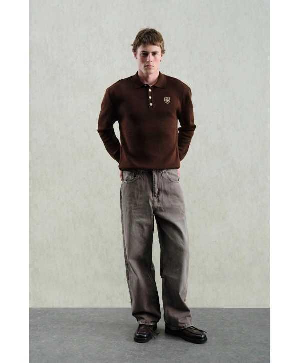 Erkek Normal Kesim Polo Yaka Triko -Kahverengi