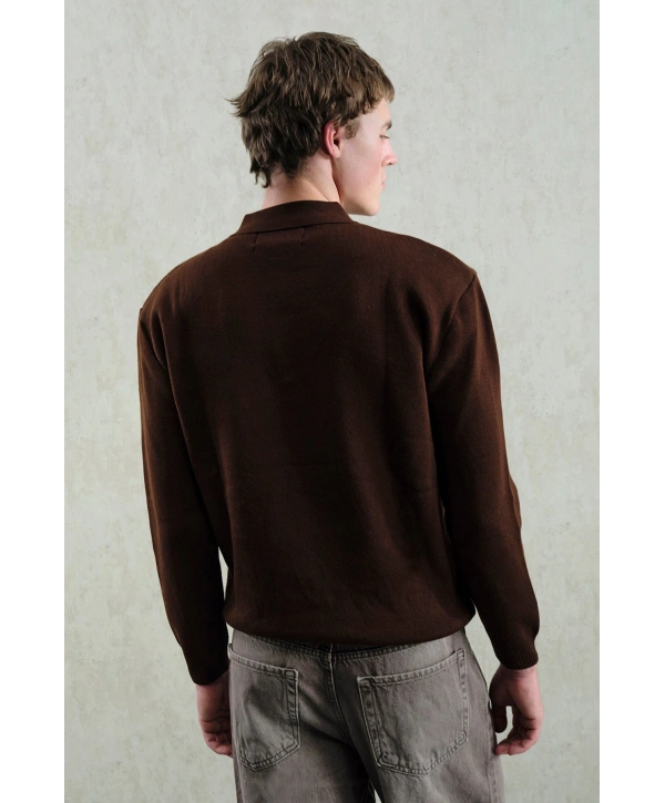 Erkek Normal Kesim Polo Yaka Triko -Kahverengi