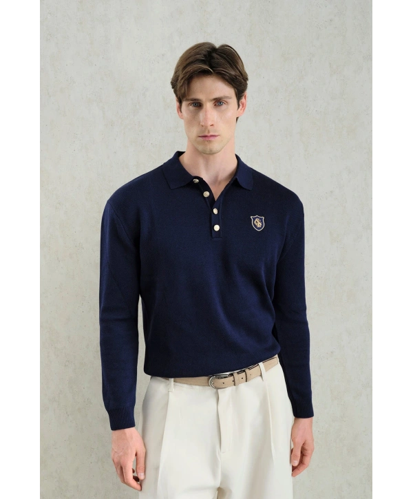 Erkek Normal Kesim Polo Yaka Triko -Lacivert