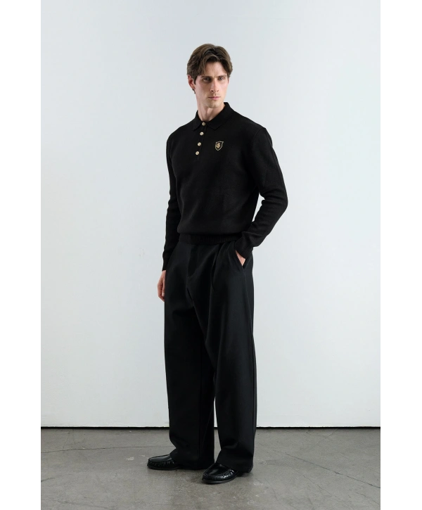 Erkek Normal Kesim Polo Yaka Triko -Siyah