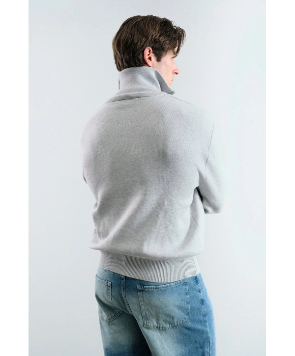 Erkek Normal Kesim Yakası Fermuarlı Polo Yaka Triko - Kırmızı