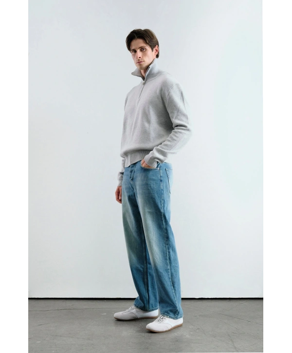 Erkek Normal Kesim Yakası Fermuarlı Polo Yaka Triko - Kırmızı