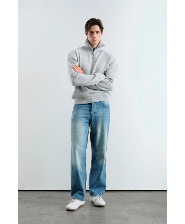 Erkek Normal Kesim Yakası Fermuarlı Polo Yaka Triko - Kırmızı