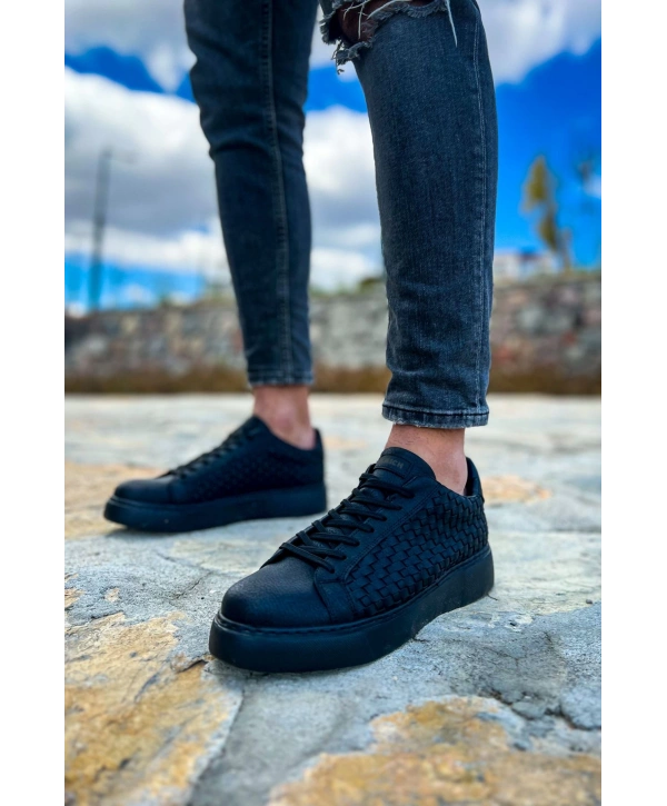 Erkek Örme Desen Günlük Spor Ayakkabı -Siyah