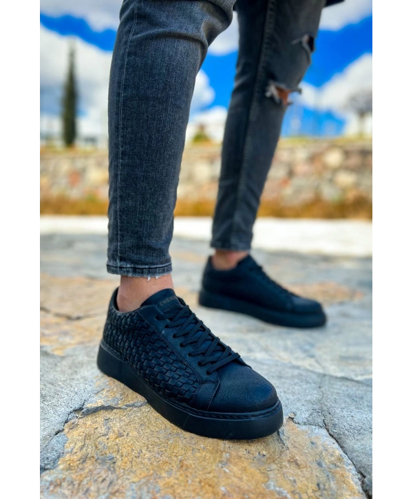 Erkek Örme Desen Günlük Spor Ayakkabı -Siyah