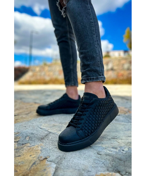 Erkek Örme Desen Günlük Spor Ayakkabı -Siyah