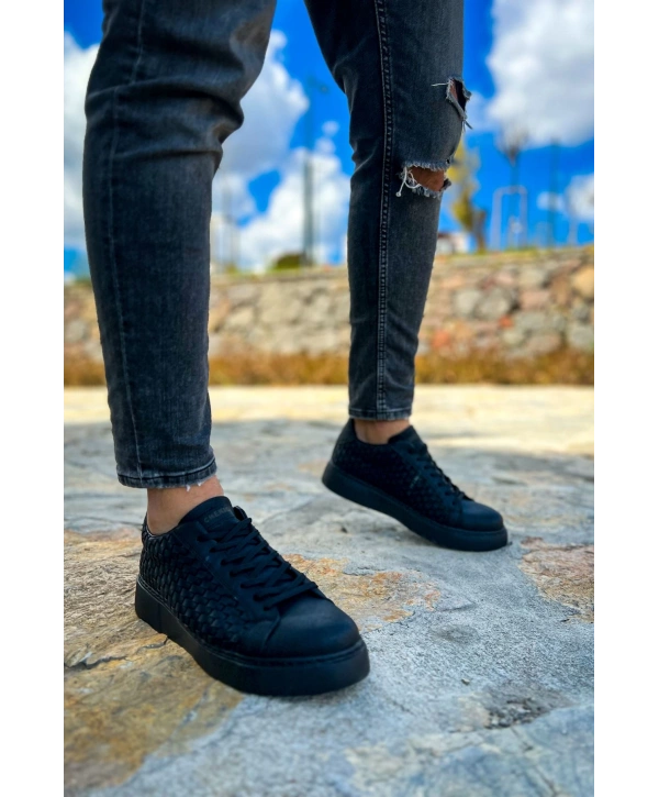 Erkek Örme Desen Günlük Spor Ayakkabı -Siyah