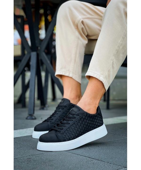 Erkek Örme Desen Günlük Spor Rahat Ayakkabı-Siyah-Beyaz