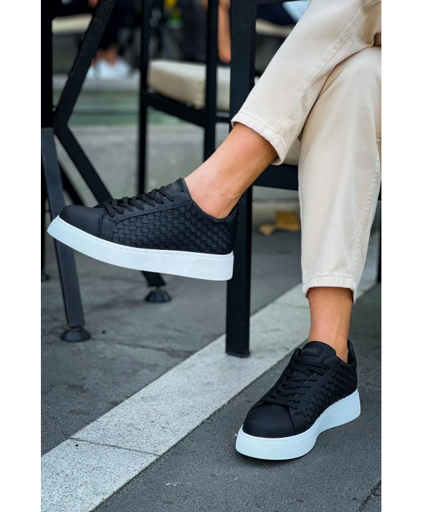 Erkek Örme Desen Günlük Spor Rahat Ayakkabı-Siyah-Beyaz