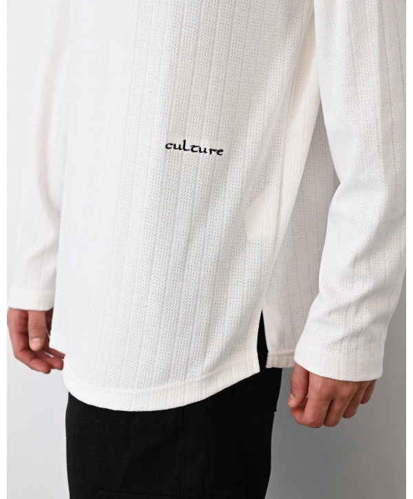 Erkek Owersize Bisiklet Örme İnce Triko-Beyaz