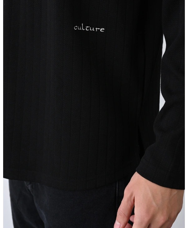 Erkek Owersize Bisiklet Örme İnce Triko-Siyah