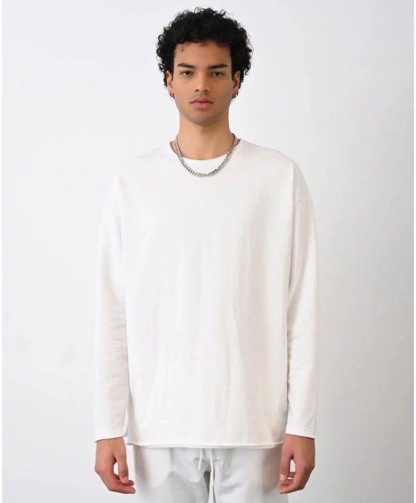 Erkek Owersize Bisiklet Yaka Basic Sweatshirt - Beyaz