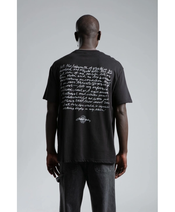 Erkek Owersıze Bisiklet Yaka Empire Baskılı Tişört -Siyah