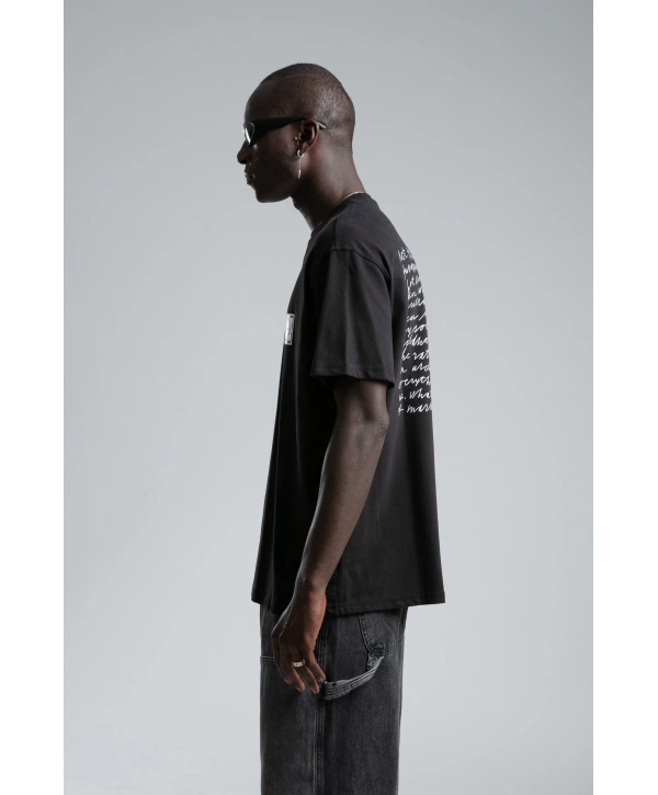 Erkek Owersıze Bisiklet Yaka Empire Baskılı Tişört -Siyah