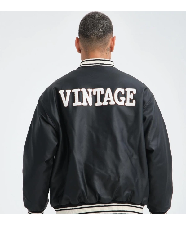 Erkek Owersıze Deri Kolej Mont - Siyah