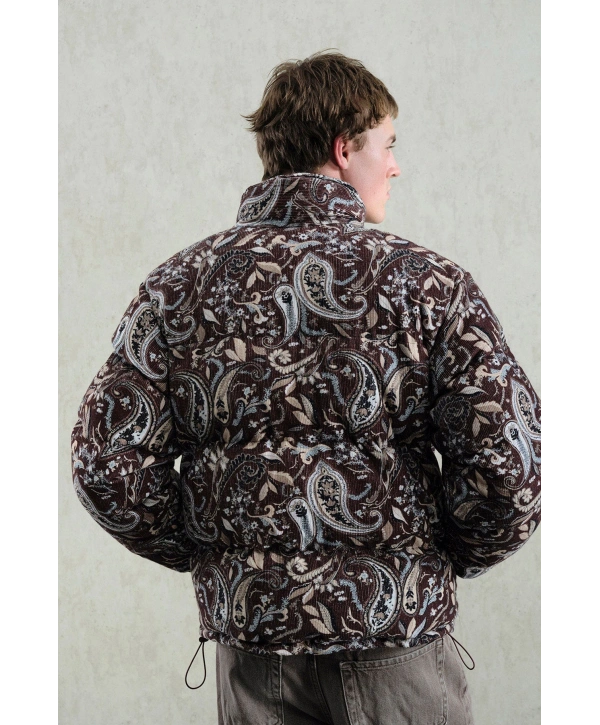 Erkek Owersize Desenli Kadife Mont-Kahve