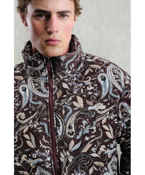 Erkek Owersize Desenli Kadife Mont-Kahve