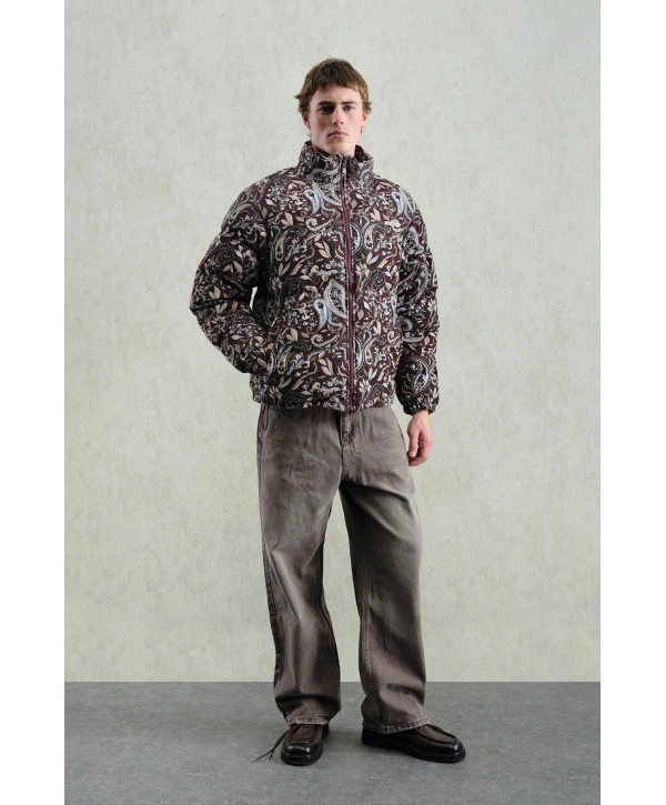 Erkek Owersize Desenli Kadife Mont-Kahve