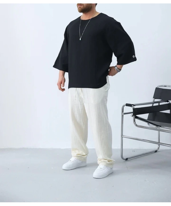 Erkek Owersize Fakir Kol Gömlek- Siyah