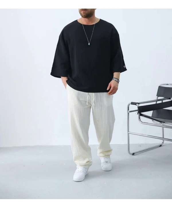 Erkek Owersize Fakir Kol Gömlek- Siyah