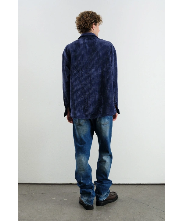 Erkek Owersıze Fitilli Kadife Gömlek -Lacivert