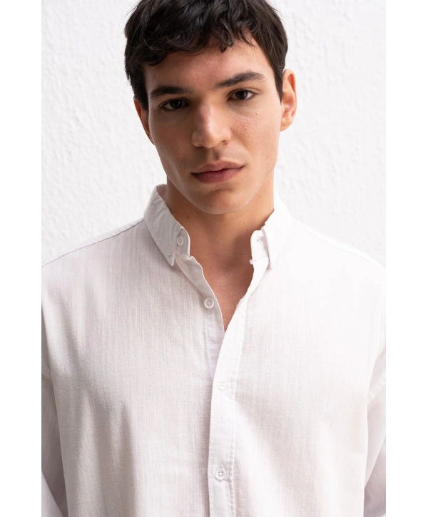 Erkek Owersize Fresh Keten Gömlek- Beyaz