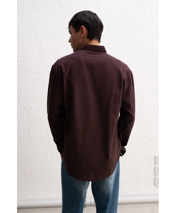 Erkek Owersize Fresh Keten Gömlek- Kahverengi