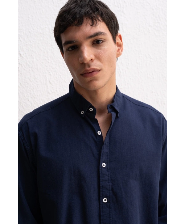 Erkek Owersize Fresh Keten Gömlek- Lacivert