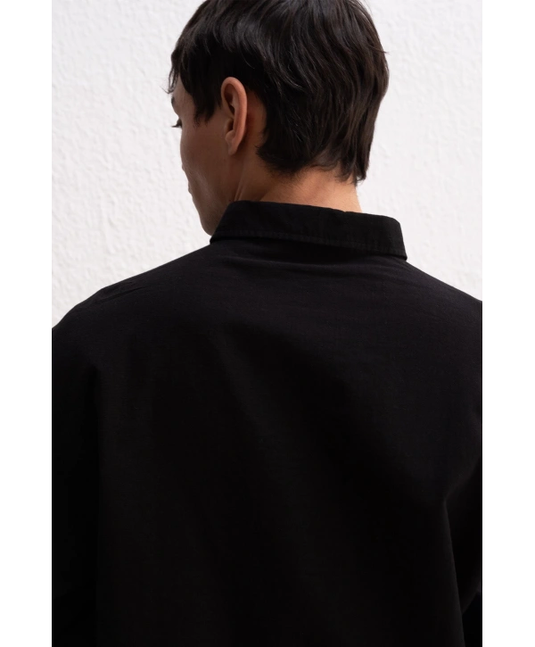 Erkek Owersize Fresh Keten Gömlek- Siyah