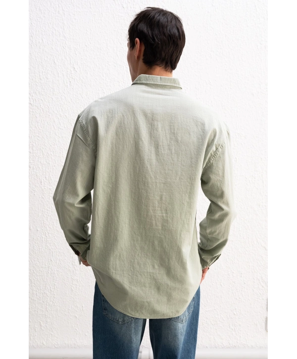 Erkek Owersize Fresh Keten Gömlek- Su Yeşili