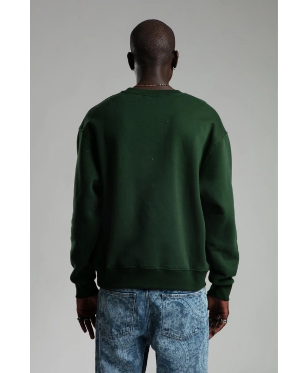 Erkek Owersize İçi Şardonlu Bisiklet Yaka Sweatshirt -Yeşil