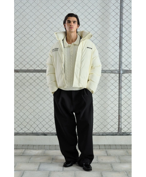 Erkek Owersize Jel Dolgu Şişme Mont- Beyaz