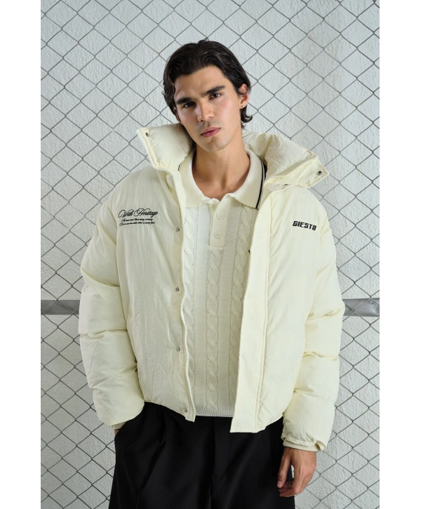 Erkek Owersize Jel Dolgu Şişme Mont- Beyaz