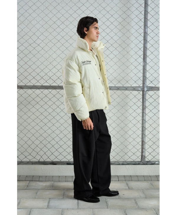 Erkek Owersize Jel Dolgu Şişme Mont- Beyaz