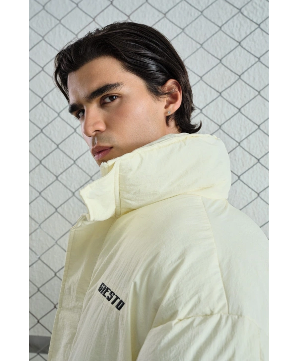 Erkek Owersize Jel Dolgu Şişme Mont- Beyaz