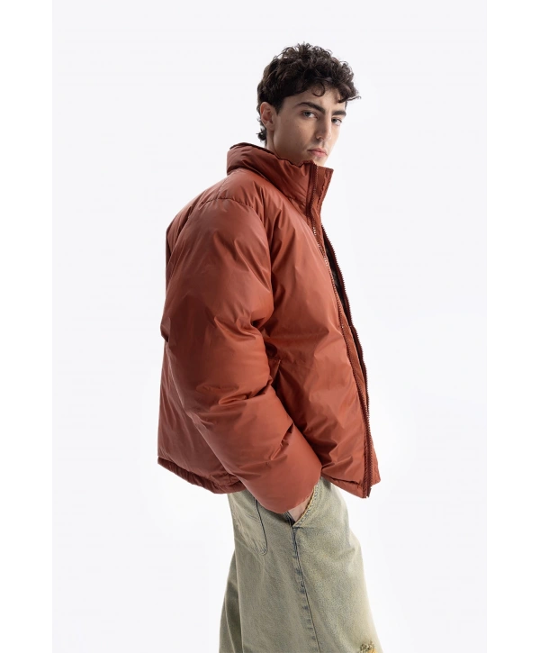 Erkek Owersize Jel Dolgu Şişme Mont-Kırmızı