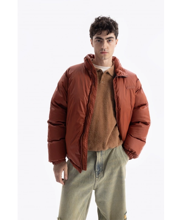 Erkek Owersize Jel Dolgu Şişme Mont-Kırmızı