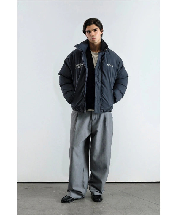 Erkek Owersize Jel Dolgu Şişme Mont- Siyah