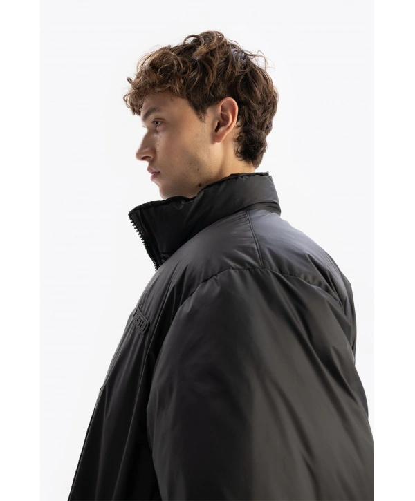 Erkek Owersize Jel Dolgu Şişme Mont-Siyah